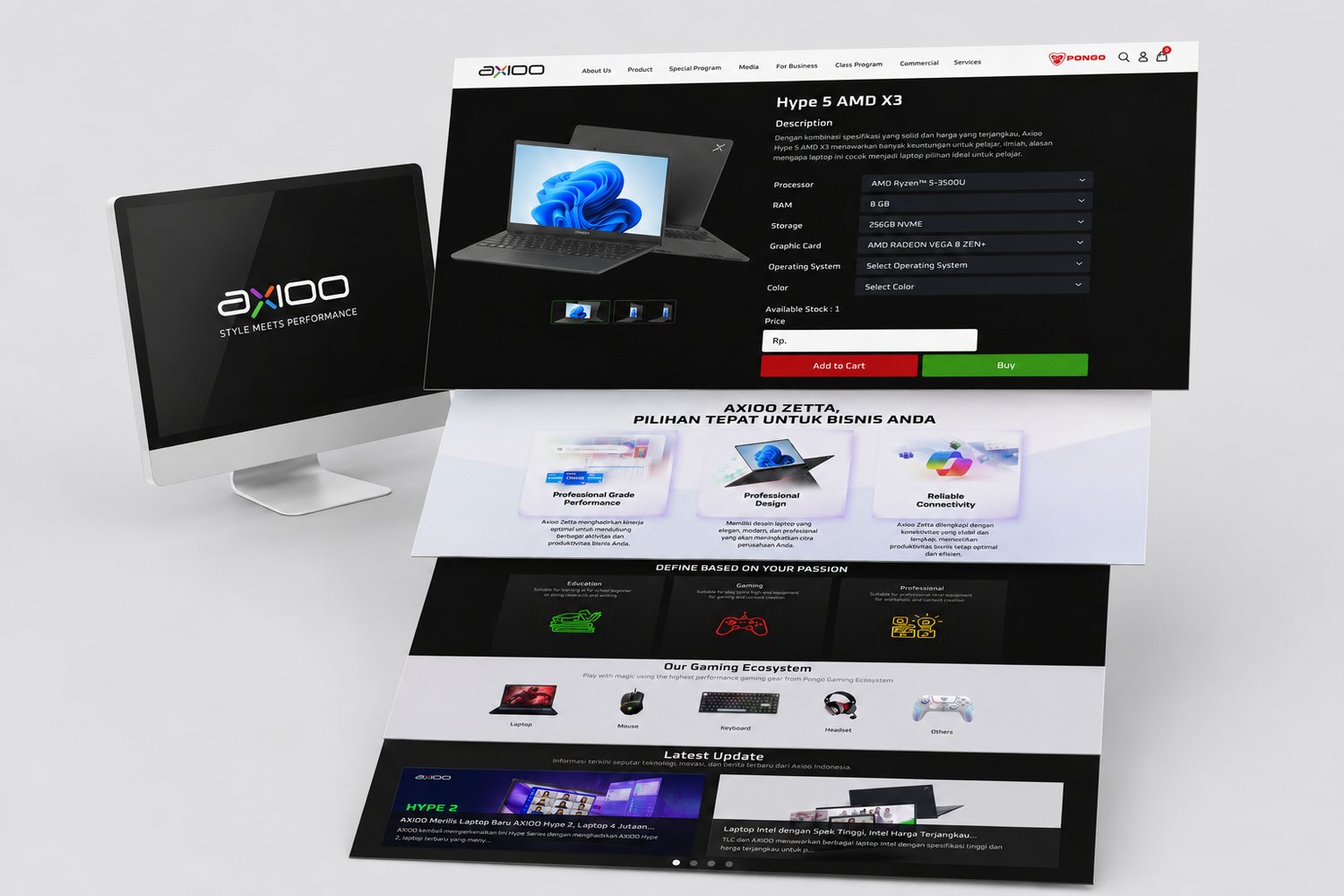 Ekosistem digital Axioo: katalog produk dan halaman For Business